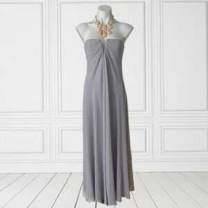 Rubber Ducky Strapless Draped Notch Neck Chiffon High-Low Dress in Oyster